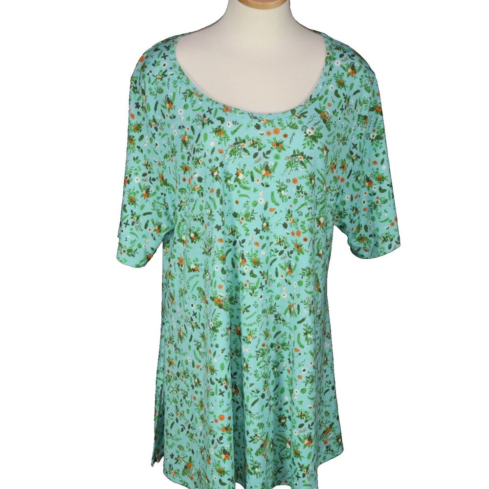 Lula Roe Blouse Top Shirt Size 3XL. Soft Blue Green/Orange Bird